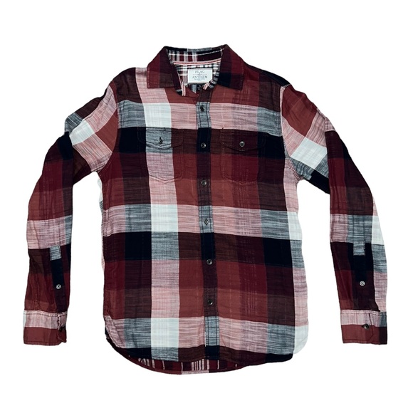 Flag & Anthem Plaid Red/Black Long Sleeve Button Up Shirt Men’s Size Small - Picture 1 of 3